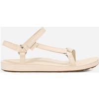 Women's TEVA Original Universal Slim Leather Sandals in Birch, Size 5, featuring beige straps and a flat sole.