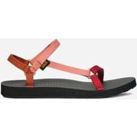 Women's TEVA Original Universal Slim Sandals, Sedona Multi, red and orange straps, black sole, size 3.