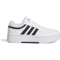 White Adidas Hoops 3.0 Bold women's trainers with black stripes and thick sole.
