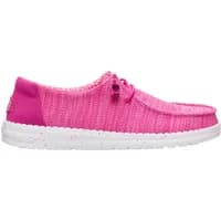 Pink Hey Dude Wendy Stretch women's trainers with knit texture, white speckled sole, and lace-up design.