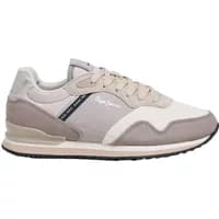 Beige and taupe women's trainers by Pepe Jeans with suede accents, lace-up design, and logo detail on the side.