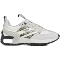 White and gray women's trainers by Pepe Jeans with animal print accents and black sole.