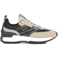 Beige and black women's trainers by Pepe Jeans with mesh panels, white sole, and lace-up design.