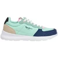 Mint green and navy women's trainers by Pepe Jeans, featuring white laces, logo detail, and beige heel accent.
