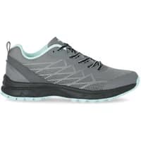 Gray Trespass Beatrix women's trainers with light blue accents, mesh upper, black sole, and lace-up closure.