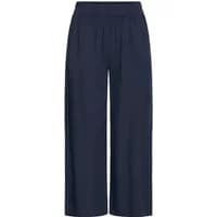 Navy blue women's trousers by b.Young, wide-leg style with an elastic waistband and pleated front.