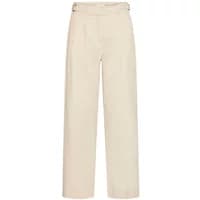 Beige women's trousers by b.young Damama, high-waisted with pleats and wide-leg design.