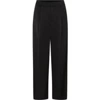 Black women's trousers by Kaffe, high-waisted with a straight leg and subtle pleats down the front.