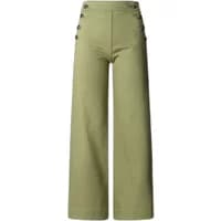 Olive green women's trousers by Pepe Jeans with high waist, wide legs, and side button details.