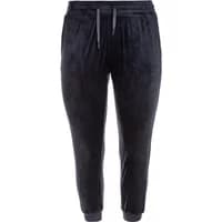 Black women's trousers by Q Sportswear Cacee, featuring a drawstring waist and cuffed ankles.