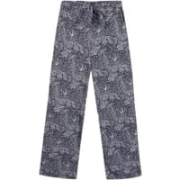 Gray women's trousers with a leafy pattern, straight-leg design, and drawstring waist by TBS.