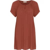 Rust-colored women's tunic by Kaffe, short sleeves, round neckline, loose fit, knee-length.