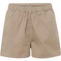 Women's twill shorts in desert khaki, elastic waistband, organic cotton by Colorful Standard.