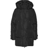 Black Vero Moda Leonielea puffer coat with hood, long sleeves, and front zipper closure.