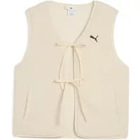 Cream women's vest by Puma with tie front closure and black logo on chest.