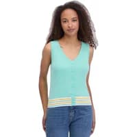 Teal women's vest Ragwear Dianka with V-neck, button front, and yellow-white striped hem.
