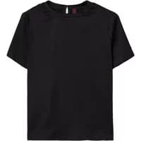 Black viscose satin blouse by Stefanel with short sleeves and a round neckline.