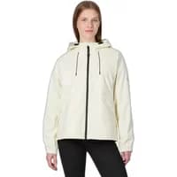 Cream Ragwear Cezzy Rainy women's waterproof jacket with hood, front zipper, and drawstring details.