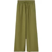 Olive green wide-leg trousers by Stefanel with elastic waistband and drawstring.