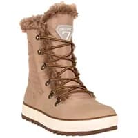 Beige women's winter boots DEGRE7 Tyssa with fur trim, lace-up front, and white sole.