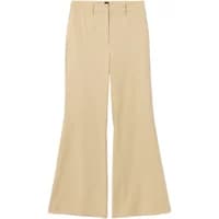 Beige Stefanel women's woven flare fit pants with belt loops and front zipper.