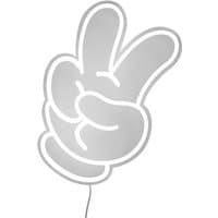 Disney-themed white glove peace sign neon light with outlined fingers, wall-mounted, one size.