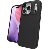 Black ZAGG Luxe case for iPhone 17 Pro with textured back, precise camera cutouts, and sleek side buttons.