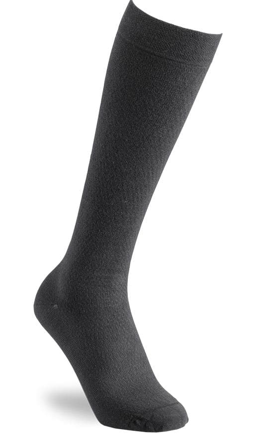 Dark grey knee-high socks made from soft cotton, featuring a smooth texture and a comfortable fit, ideal for everyday wear.