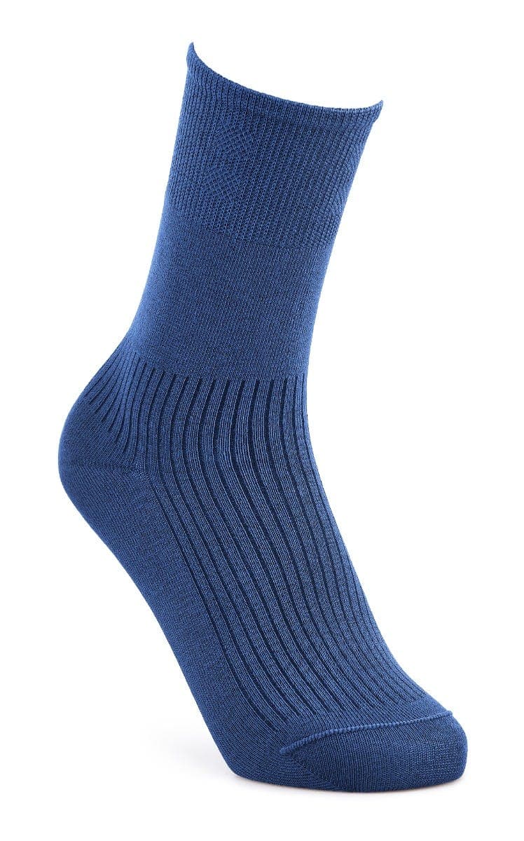 Luxury bamboo seam-free socks in a rich blue color, featuring a ribbed texture and a comfortable, breathable design ideal for all-day wear.