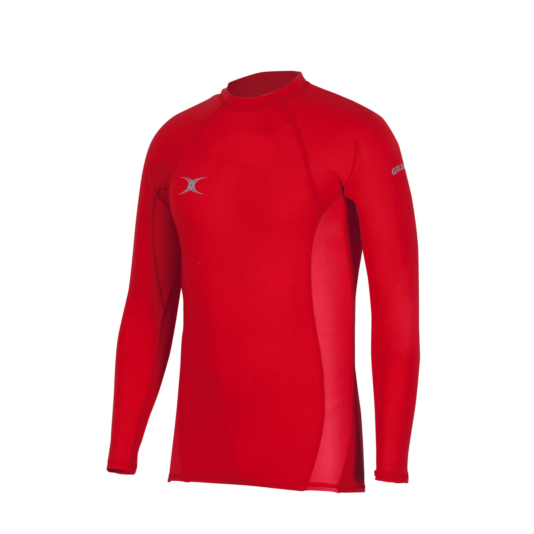 Black long-sleeve baselayer top for juniors by Gilbert Rugby, featuring a fitted design and moisture-wicking material, ideal for athletic performance.