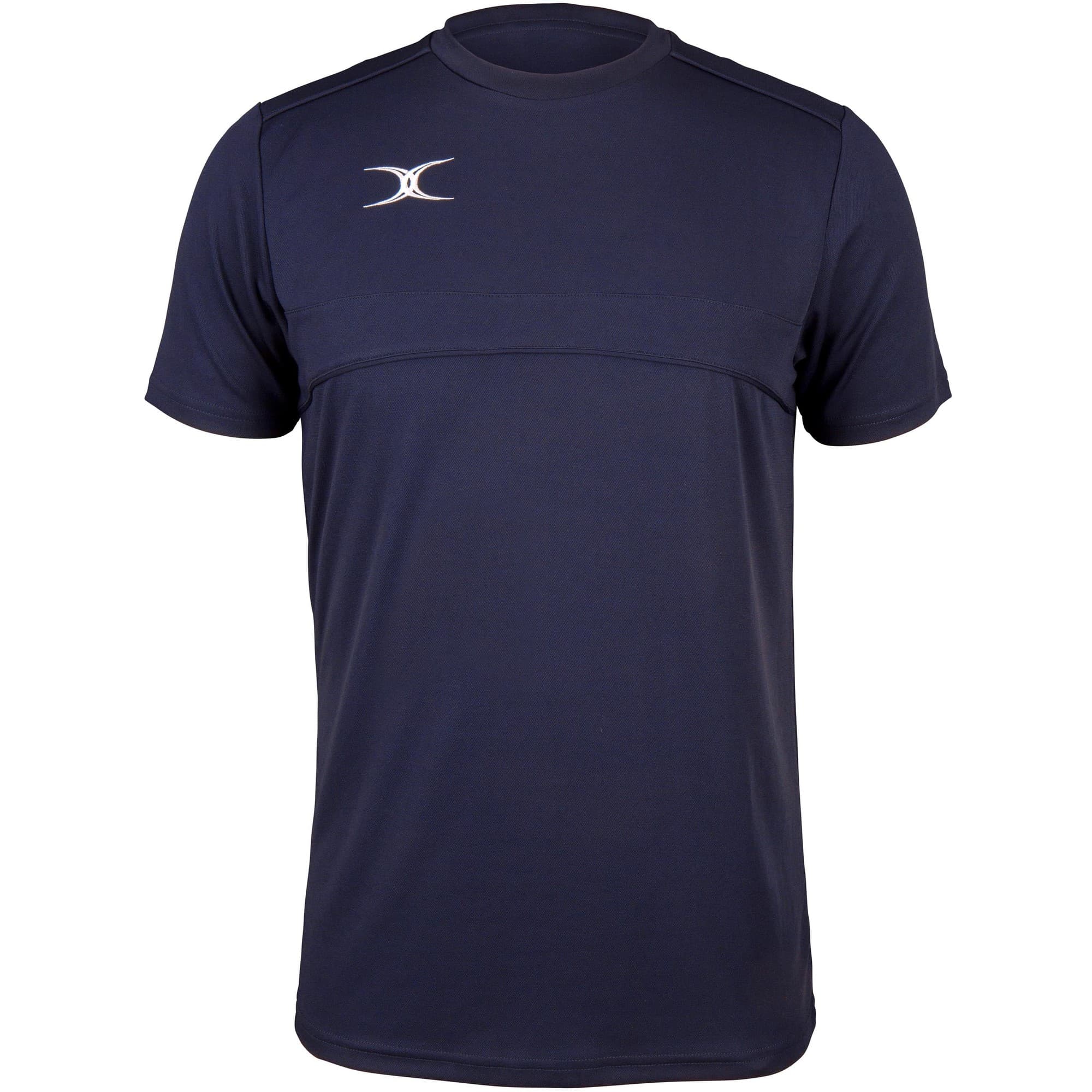 Black Gilbert Rugby Photon T-Shirt for men, featuring a crew neck, short sleeves, and a subtle logo on the chest, made from lightweight, breathable material.