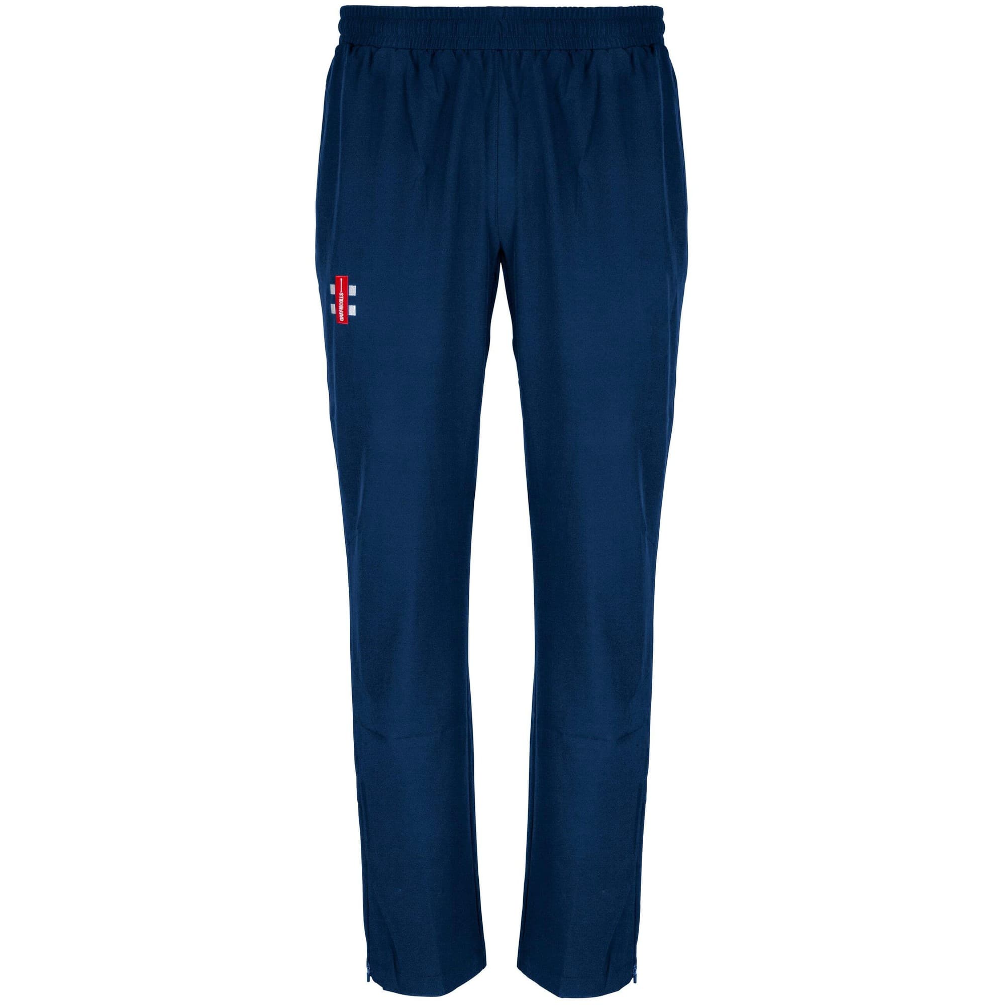 Men's Gray-Nicolls Velocity Track Trousers in black, featuring an elastic waistband, tapered legs, and side zip pockets for convenience and comfort.