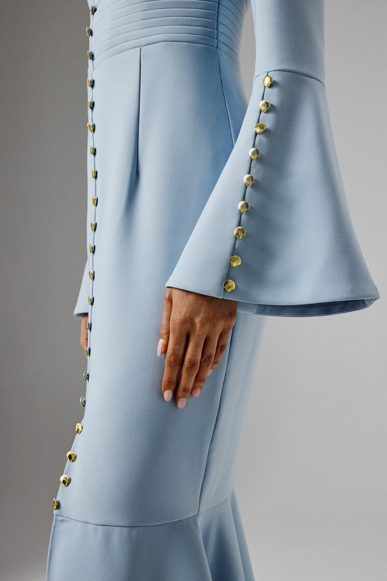 Lavish Alice SERENA Fluted Sleeve Micro Shell Button Midi Dress in Light Blue XL UK16 - image 2