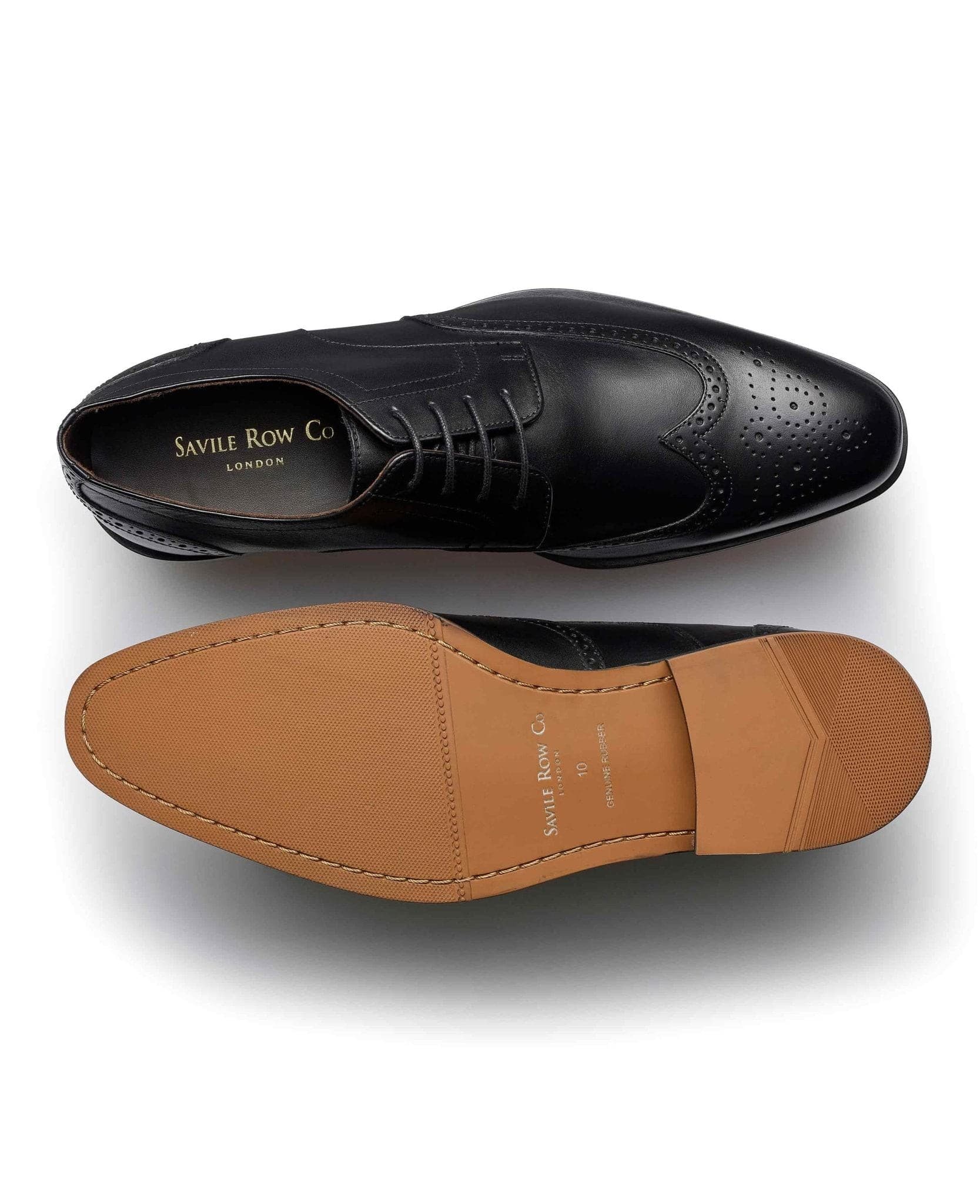 Men's Black Leather Brogue Derby Shoes - Size: 8 - Savile Row Company - image 2