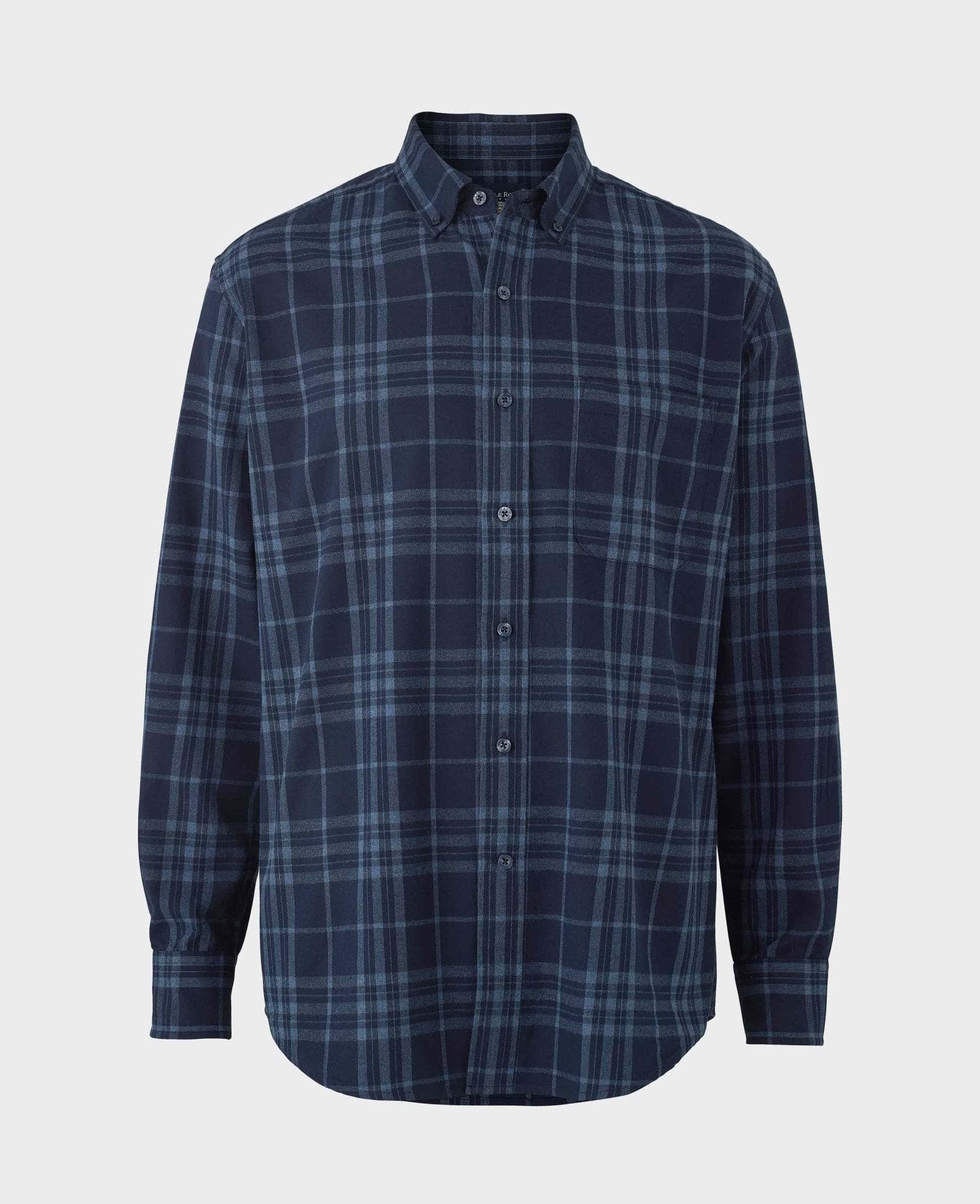 Men's Blue Brushed Cotton Check Classic Fit Button-Down Casual Shirt - Size: Large x Extra Long - 37.5" - Savile Row Company - image 5