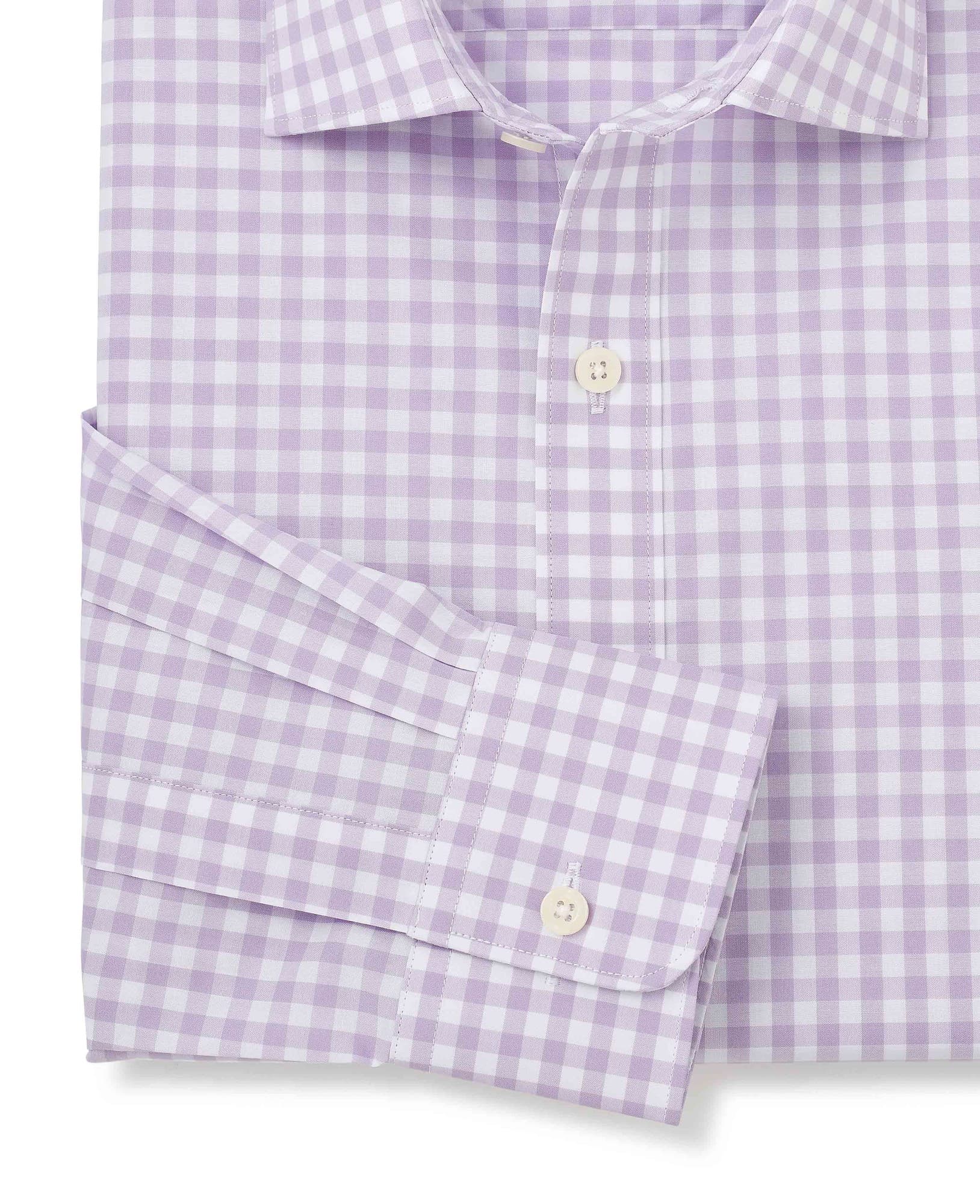 Men's Lilac Cotton Gingham Check Slim Fit Formal Shirt - Single Cuff - Size: 18" x Standard - 37" - Savile Row Company - image 5