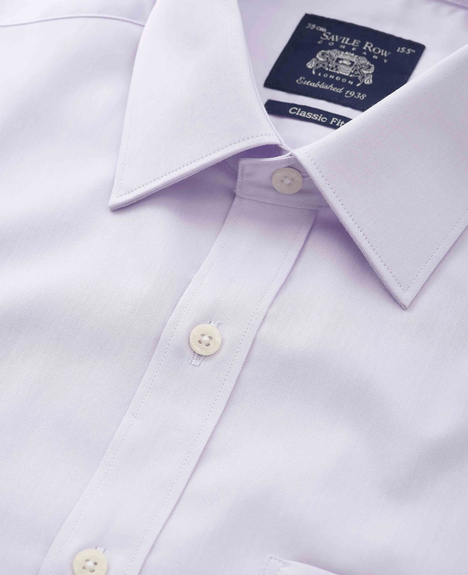 Men's Lilac Cotton Twill Classic Fit Formal Shirt - Double Cuff - Size: 17.5" x Standard - 36" - Savile Row Company - image 3