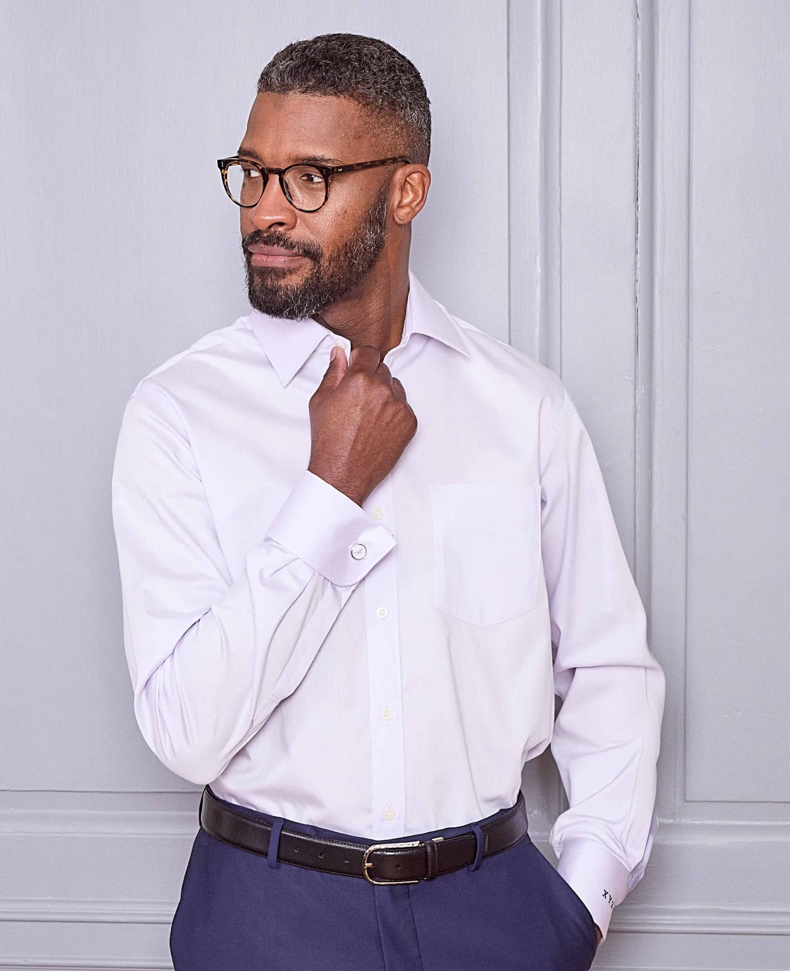 Men's Lilac Cotton Twill Classic Fit Formal Shirt - Double Cuff - Size: 17.5" x Standard - 36" - Savile Row Company - image 5
