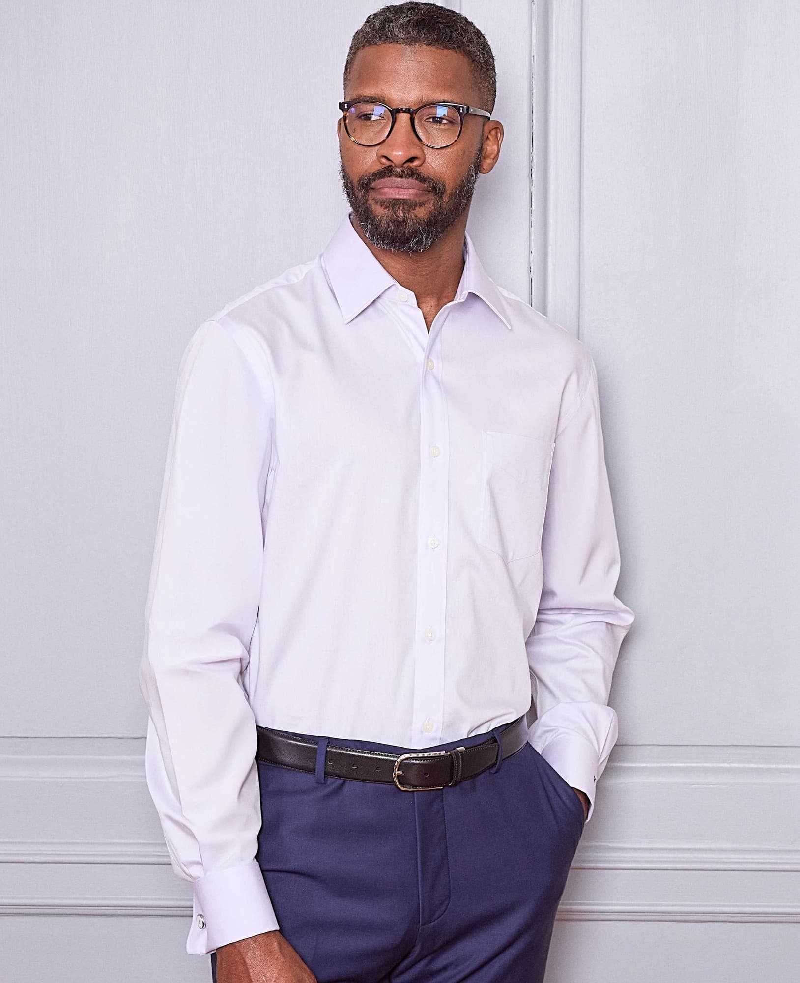 Men's Lilac Cotton Twill Classic Fit Formal Shirt - Double Cuff - Size: 17" x Extra Long - 37.5" - Savile Row Company - image 2