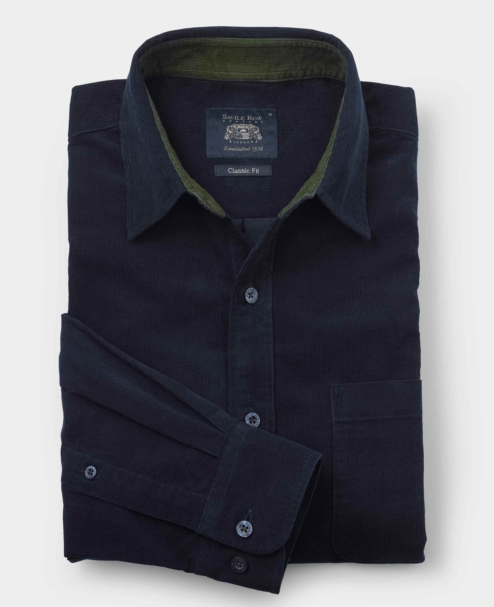 Men's Navy Cotton Babycord Classic Fit Casual Shirt - Size: Small x Standard - 33.5" - Savile Row Company - image 2