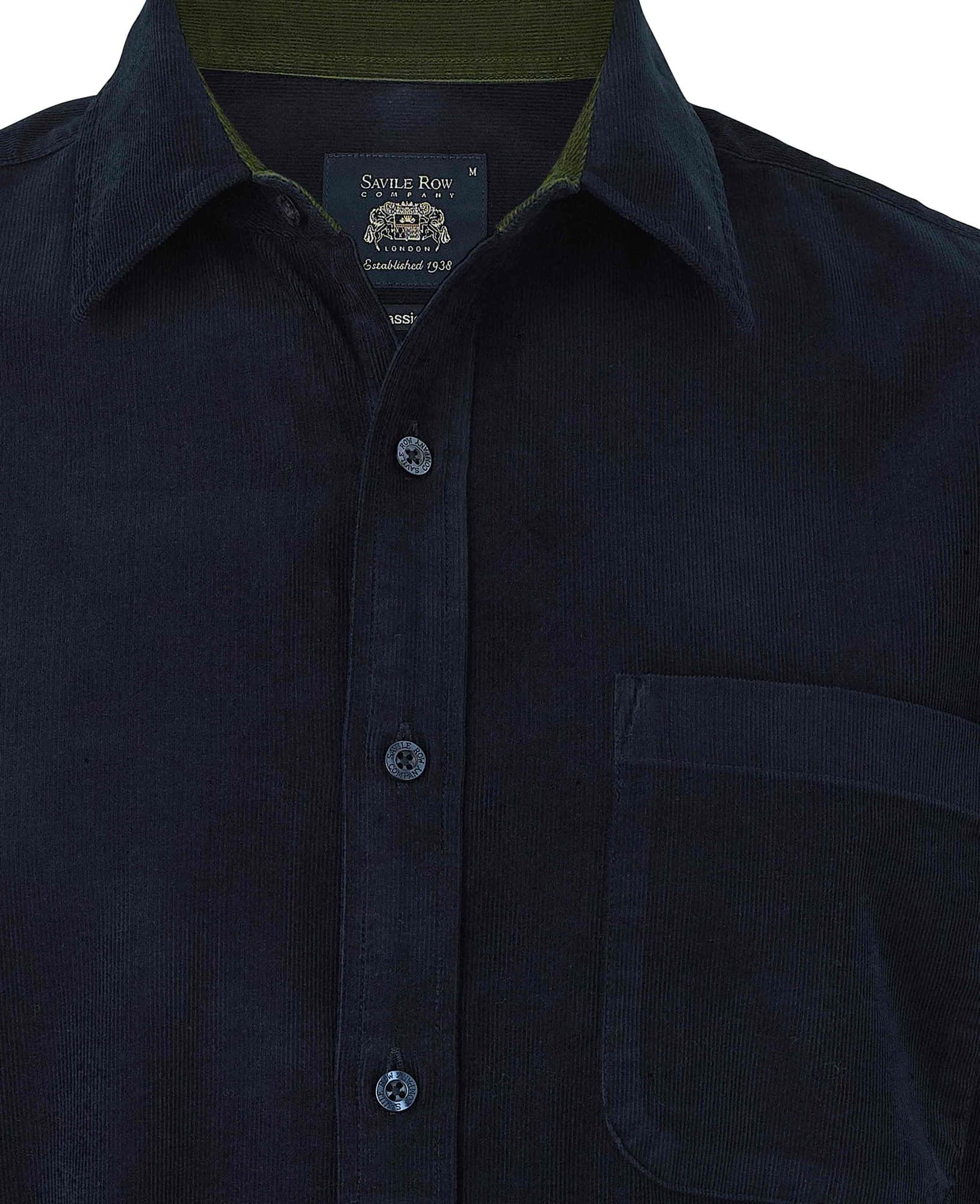 Men's Navy Cotton Babycord Classic Fit Casual Shirt - Size: XL x Extra Long - 38.5" - Savile Row Company - image 4