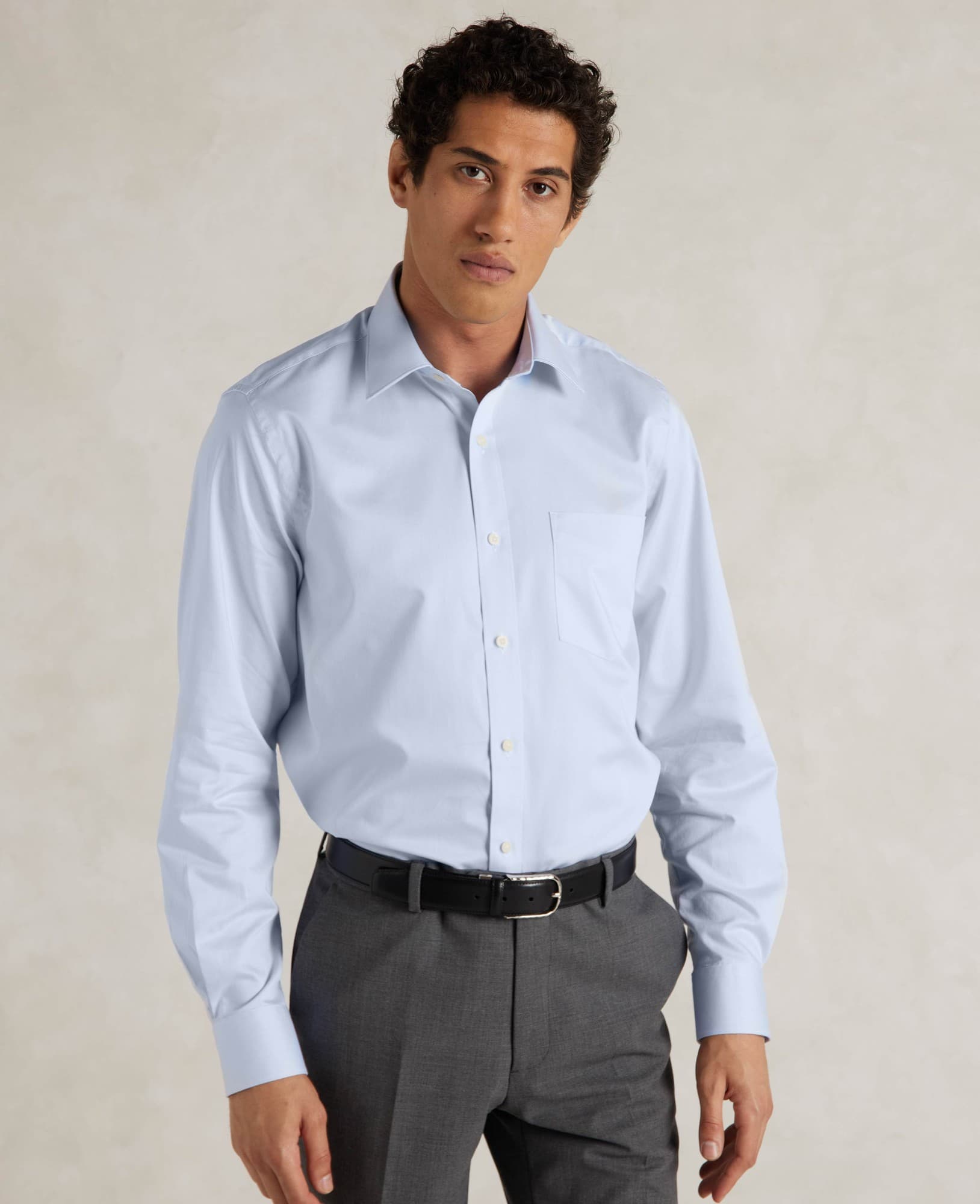 Men's Sky Blue Cotton Twill Classic Fit Shirt - Single or Double Cuff - Size: 18" x Standard - 36.5" - Savile Row Company - image 2