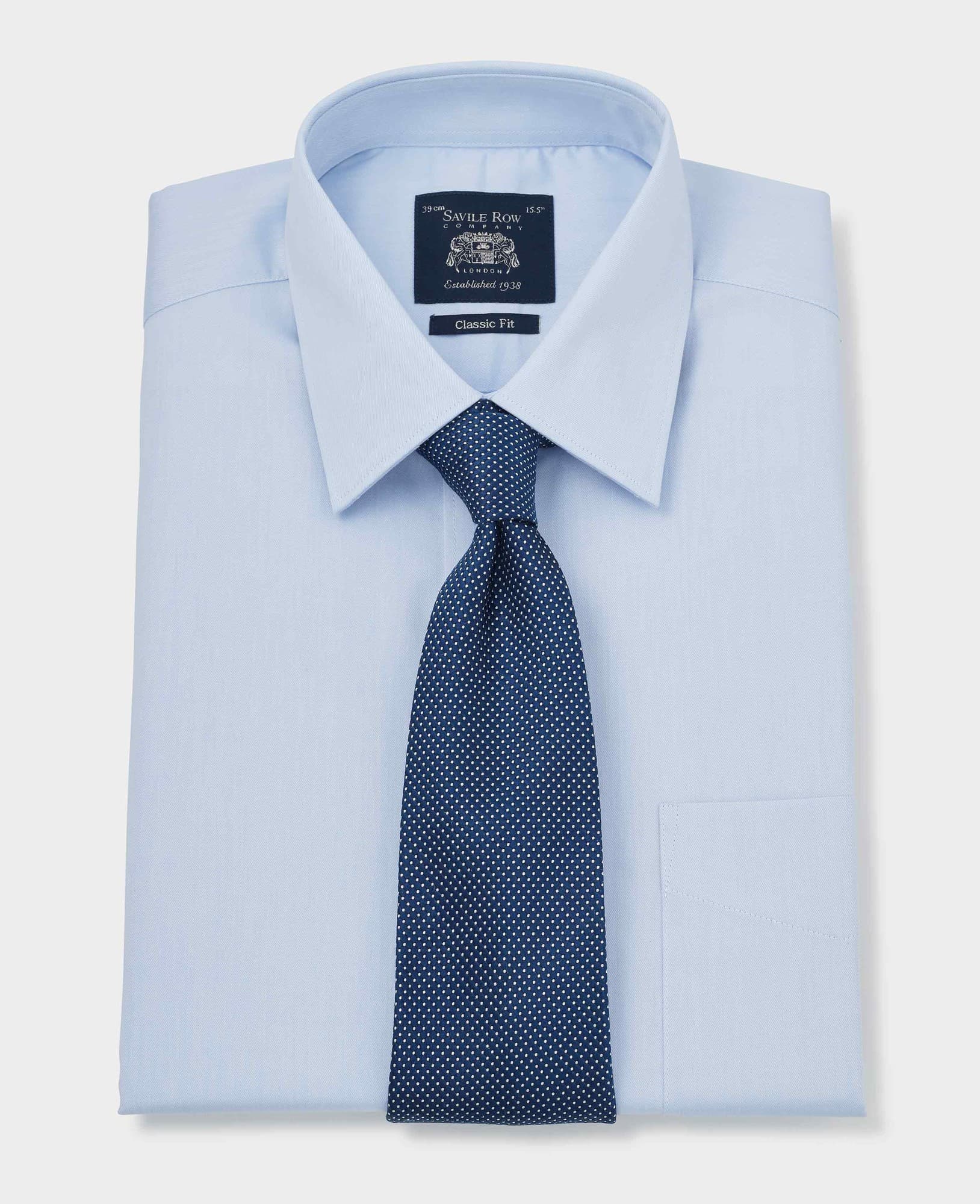 Men's Sky Blue Cotton Twill Classic Fit Shirt - Single or Double Cuff - Size: 18" x Standard - 36.5" - Savile Row Company - image 3