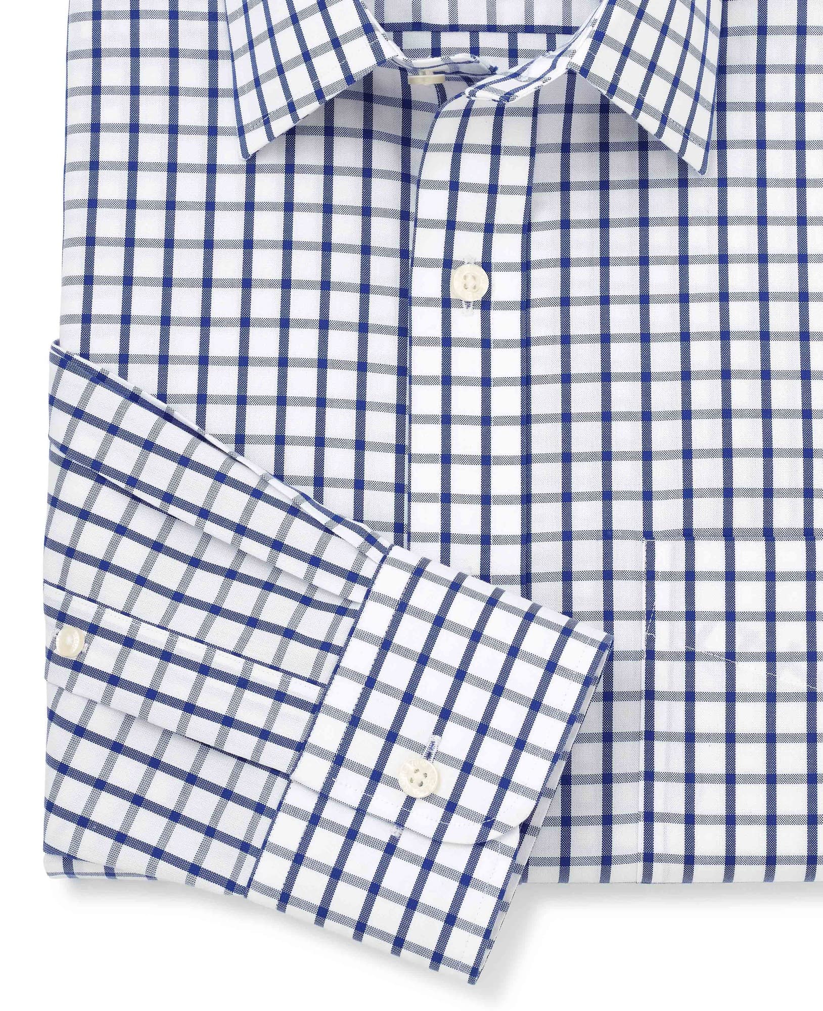 Men's White Blue Check Classic Fit Non-Iron Formal Shirt - Single Cuff - Size: 17.5" x Extra Long - 38" - Savile Row Company - image 4