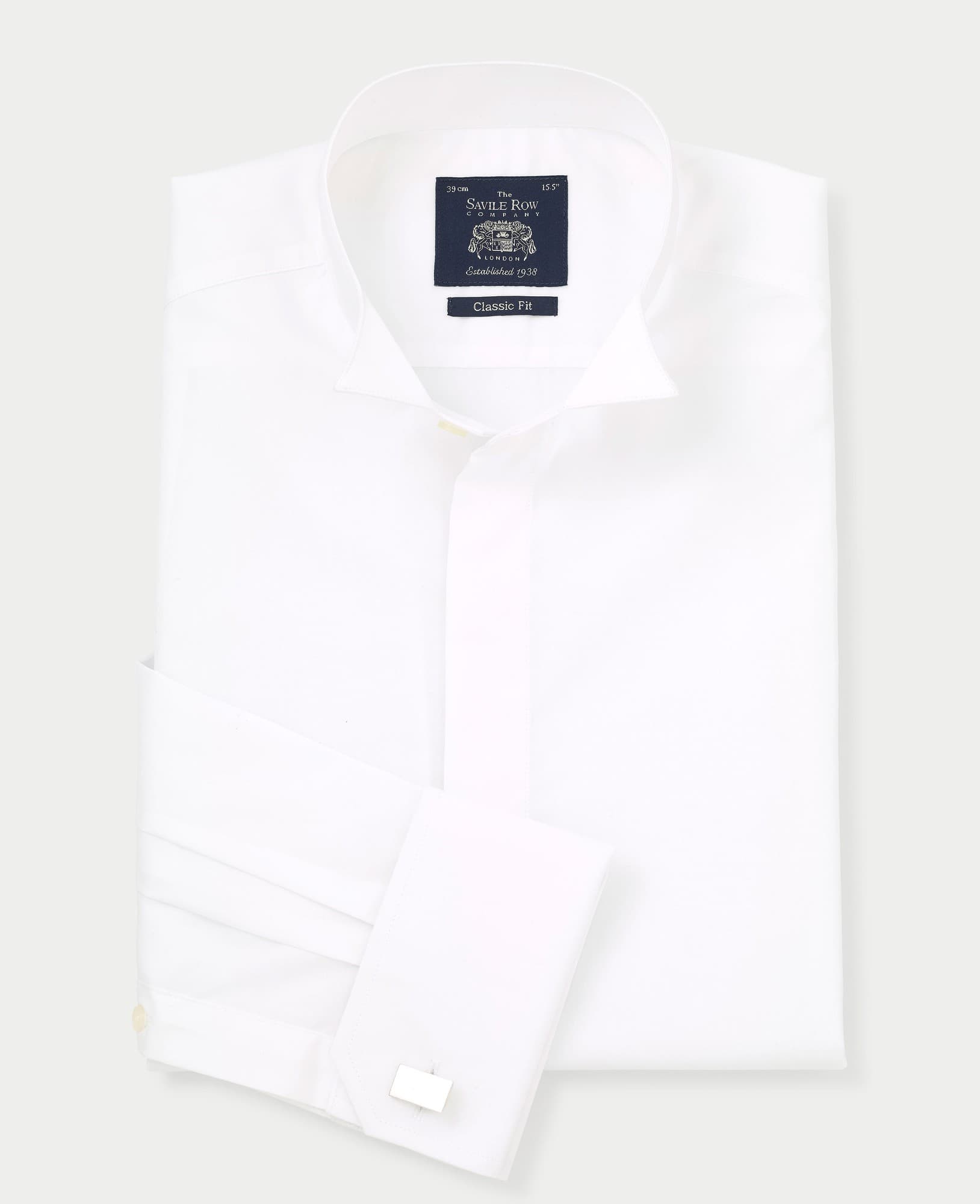 Men's White Classic Fit Wing Collar Formal Shirt - Double Cuff - Size: 19.5" x Extra Long - 40" - Savile Row Company - image 3