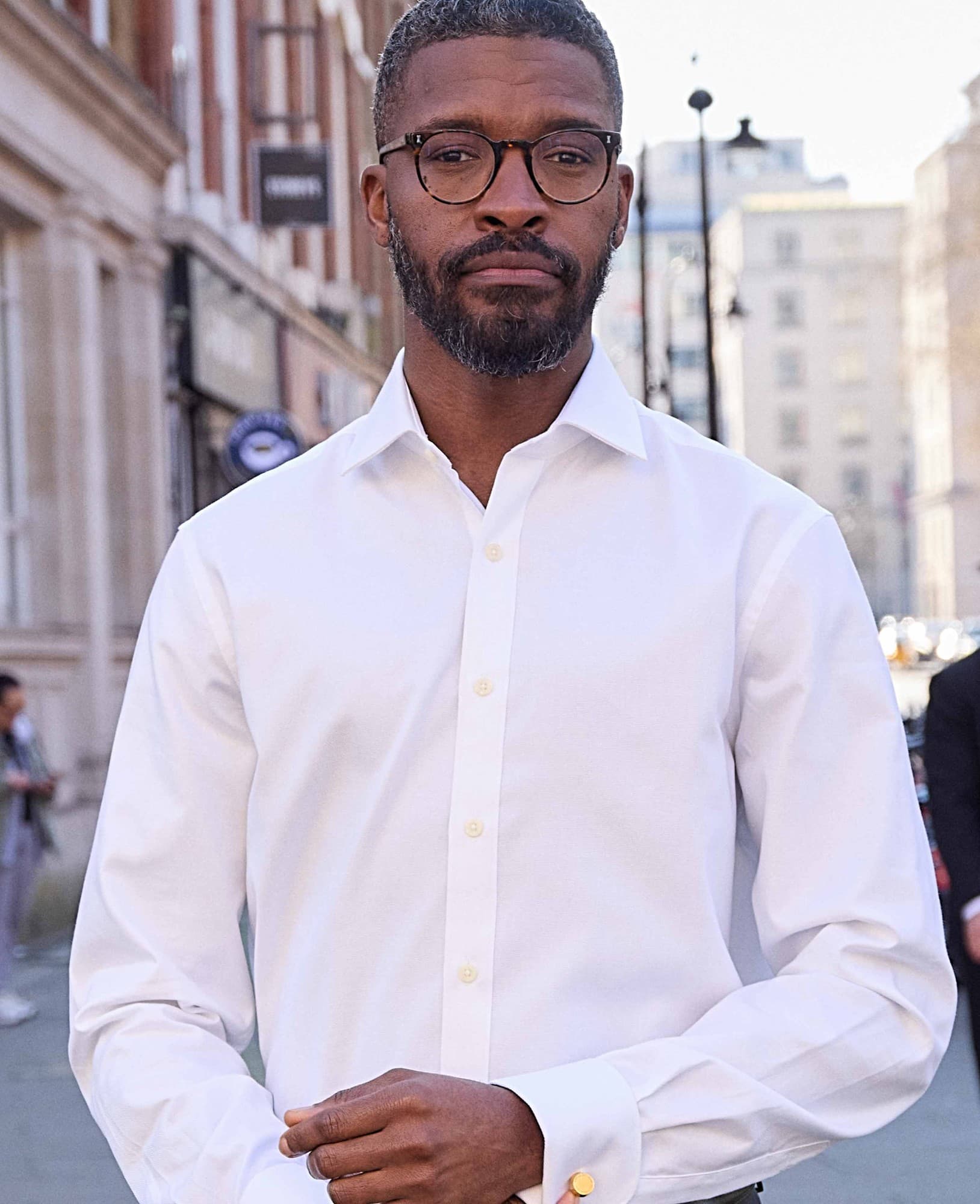 Men's White Textured Cotton Slim Fit Formal Shirt - Double Cuff - Size: 17" x Extra Long - 37.5" - Savile Row Company - image 2