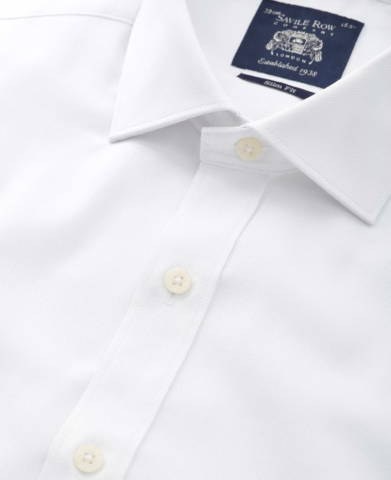Men's White Textured Cotton Slim Fit Formal Shirt - Double Cuff - Size: 17" x Extra Long - 37.5" - Savile Row Company - image 3