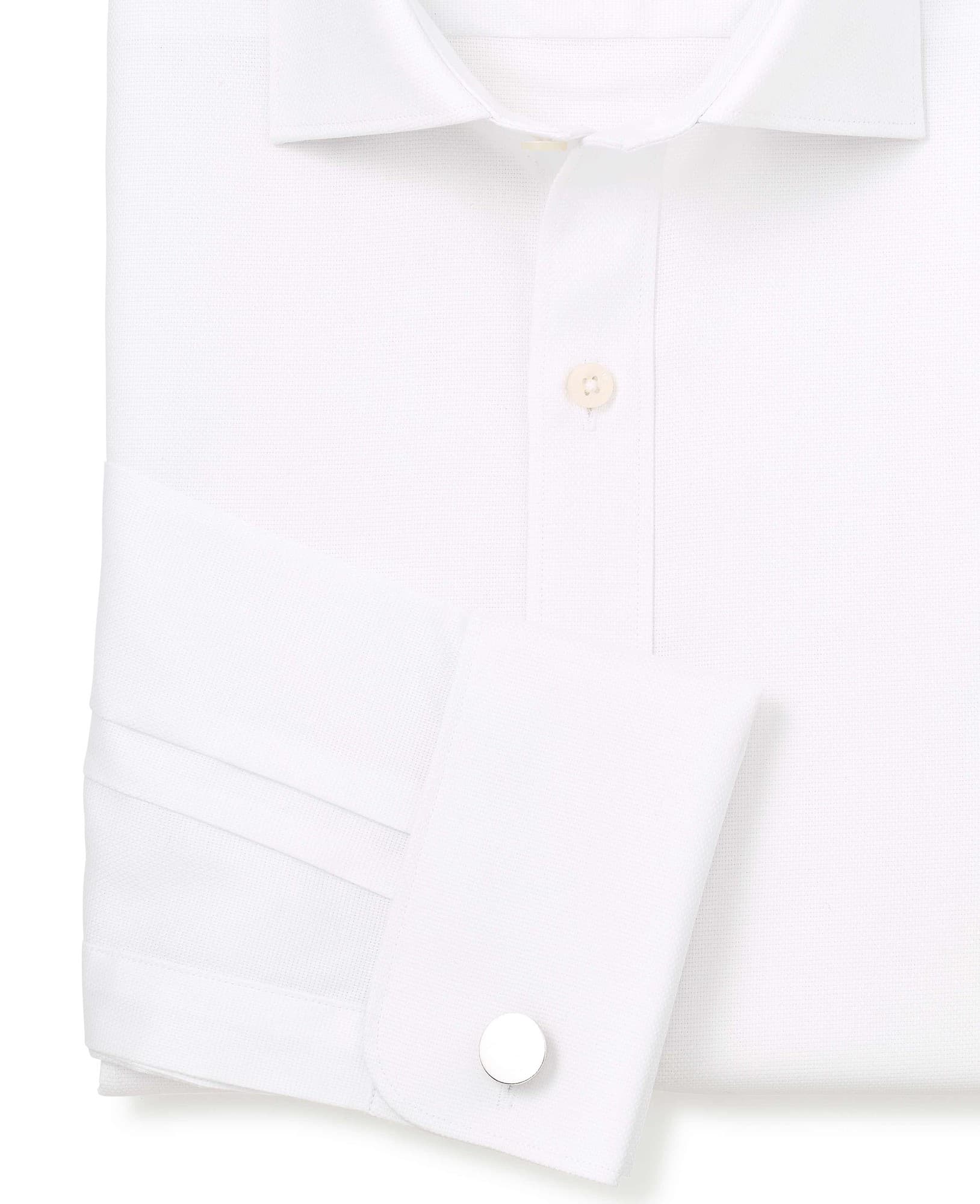 Men's White Textured Cotton Slim Fit Formal Shirt - Double Cuff - Size: 17" x Extra Long - 37.5" - Savile Row Company - image 5
