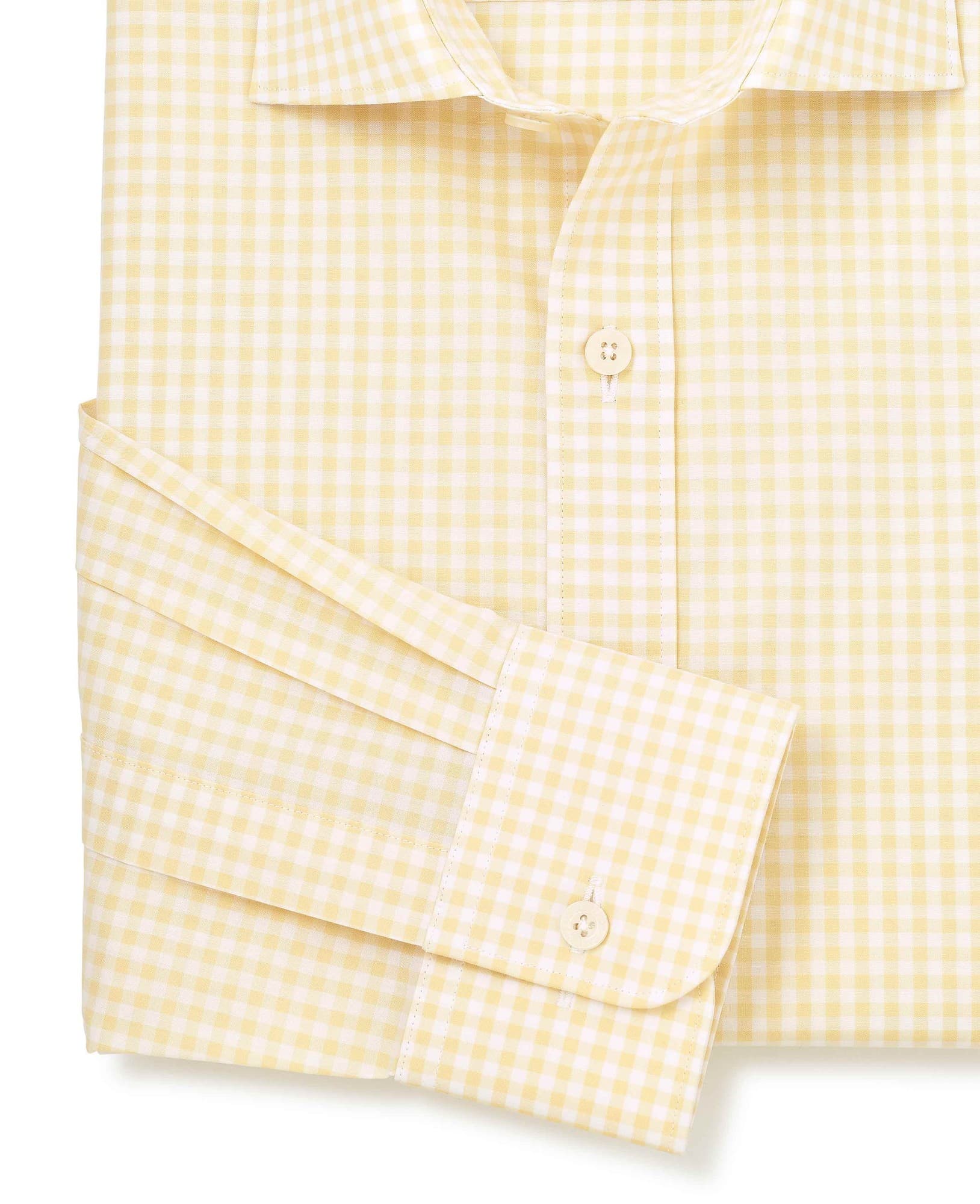 Men's Yellow Cotton Poplin Gingham Check Classic Fit Formal Shirt - Single Cuff - Size: 15" x Standard - 34" - Savile Row Company - image 5
