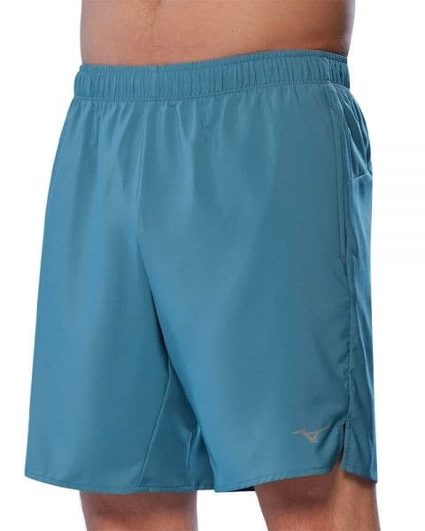 Men's Mizuno Core 7.5" shorts in a vibrant citadel blue, featuring a lightweight, breathable fabric, elastic waistband, and side pockets for convenience.